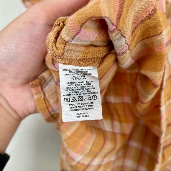 Loft Mustard Plaid Puff Sleeve Peasant Blouse Small - Picture 3 of 6